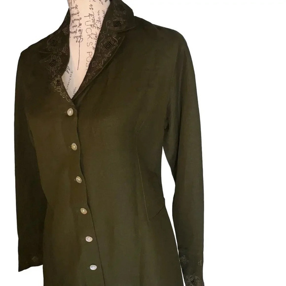 Scenario,36 duster jacket,38 elastic waist wide leg Embroidered Linen pant Suit - Picture 9 of 11